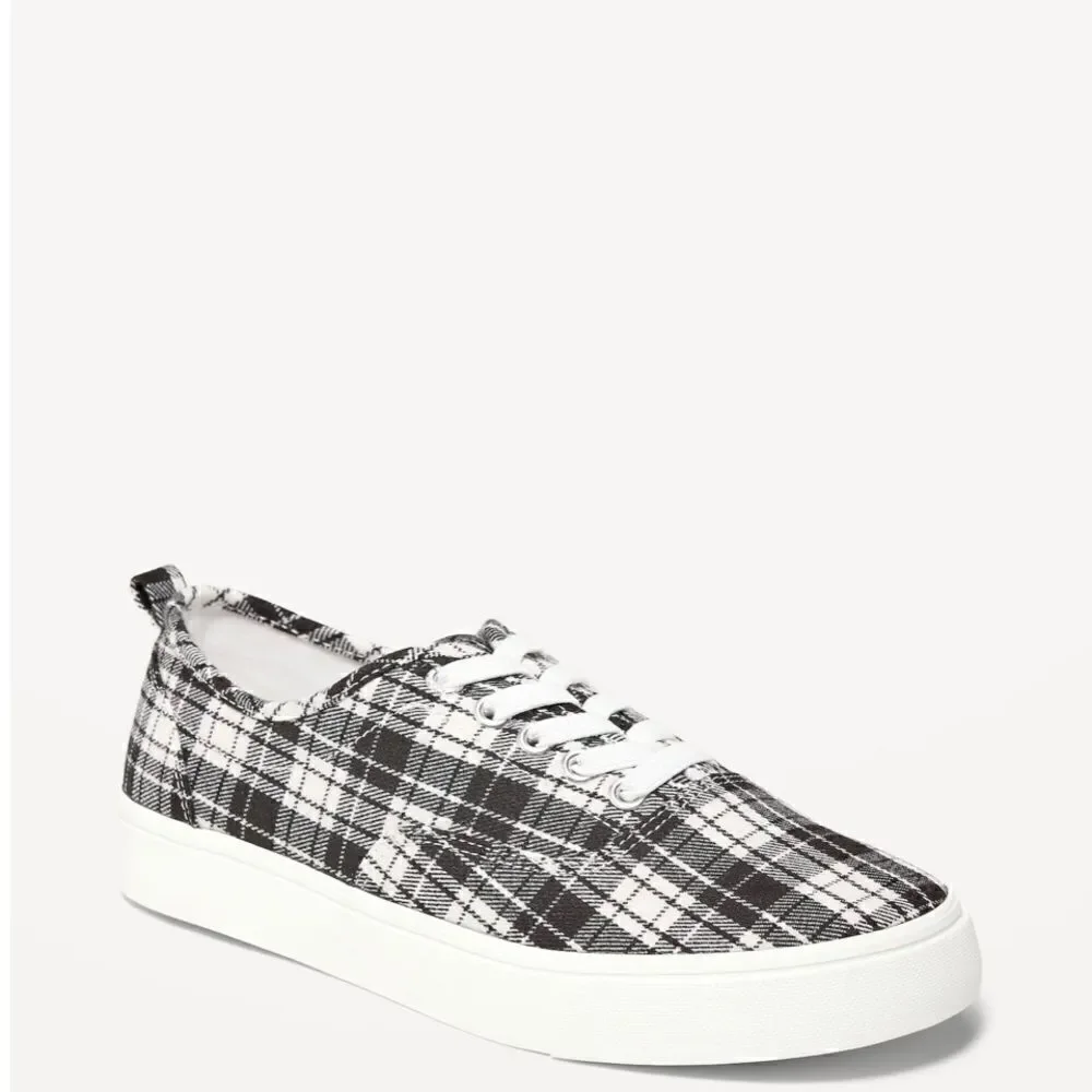 Gender-Neutral Flannel Plaid Lace-Up Sneakers for Kids